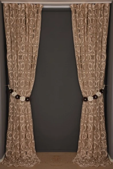 VAKKO  MODEL VİZON RENK İP PERDE HAZIR DÜĞMELERİ DİKİLMİŞ İP PERDE 300*270 cm - Resim 8