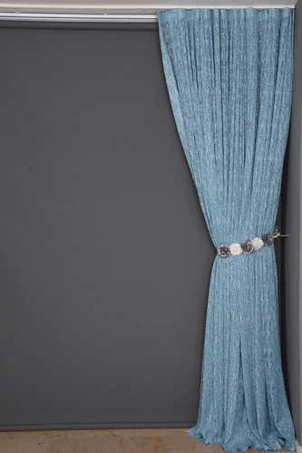 ÖRÜMCEK TÜL MAVİ RENK TEK KANAT Hazır dikilmiş Pileli Fon Perde 300*260 cm - Resim 7