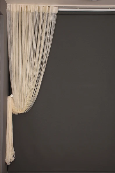 DÜZ İP  MODEL KREM RENK HAZIR İP PERDE 300*270 - Resim 3