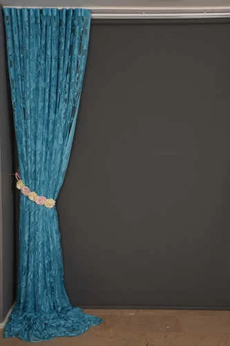 YAPRAK  MODEL TURKUAZ RENK İP PERDE HAZIR DÜĞMELERİ DİKİLMİŞ İP PERDE 300*280 cm - Resim 6