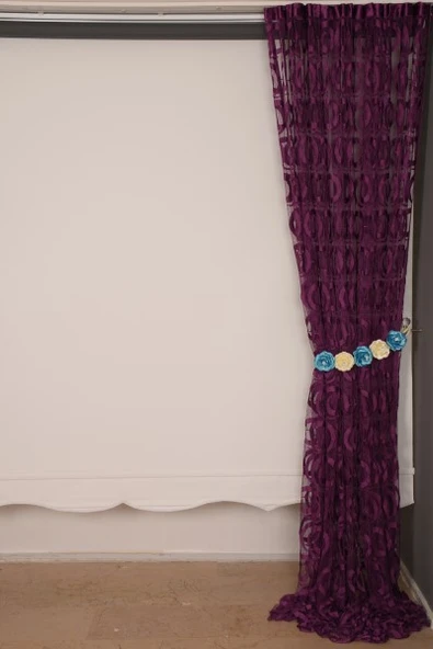 VAKKO  MODEL MOR RENK İP PERDE HAZIR DÜĞMELERİ DİKİLMİŞ İP PERDE 300*270 cm - Resim 7