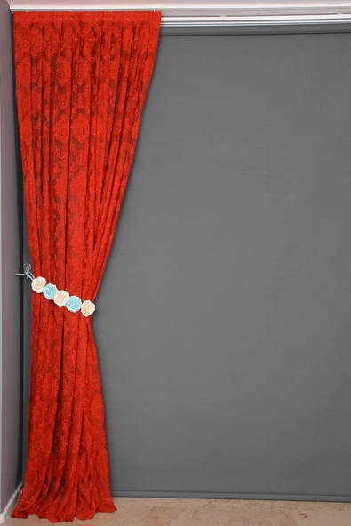 DAMAKS KIRMIZI RENK TEK KANAT Hazır dikilmiş Pileli Fon Perde 75*260 cm - Resim 5