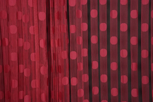 PUANLI MODEL FUŞYA RENK İP PERDE HAZIR DÜĞMELERİ DİKİLMİŞ İP PERDE 300*280 cm - Resim 5