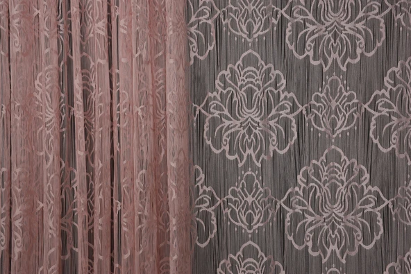 ÖRÜMCEK  MODEL PUDRA RENK İP PERDE HAZIR DÜĞMELERİ DİKİLMİŞ İP PERDE 300*280 cm - Resim 3