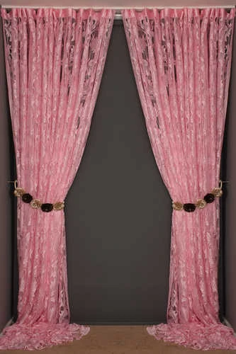 YAPRAK  MODEL PEMBE RENK İP PERDE HAZIR DÜĞMELERİ DİKİLMİŞ İP PERDE 300*270 cm - Resim 8