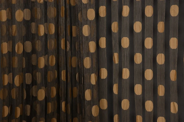 PUANLI ÇİFT RENK GOLD İP PERDE HAZIR DÜĞMELERİ DİKİLMİŞ İP PERDE 300*270 cm - Resim 4