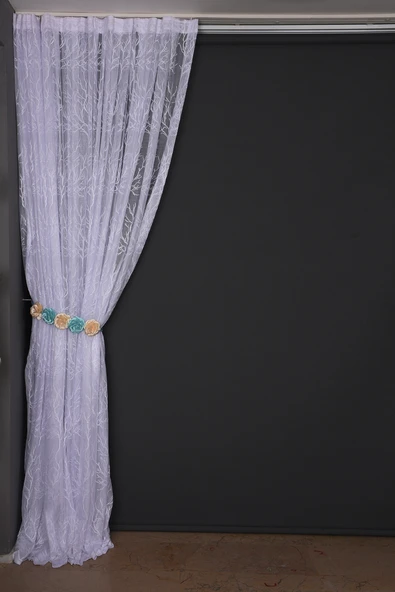 GRANİT MODEL KIRIK BEYAZ RENK TEK KANAT Dikilmiş Pileli Fon Perde 300*260 Cm - Resim 5