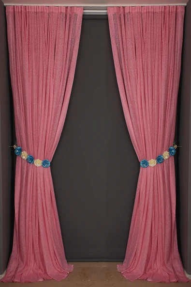 ÇİZGİLİ MODEL PEMBE RENK TEK KANAT Hazır dikilmiş Pileli Fon Perde 300*260 cm - Resim 8