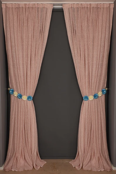 ÇİZGİLİ MODEL PUDRA RENK TEK KANAT Hazır dikilmiş Pileli Fon Perde 300*260 cm - Resim 8