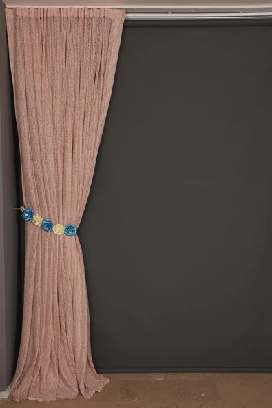 ÇİZGİLİ MODEL PUDRA RENK TEK KANAT Hazır dikilmiş Pileli Fon Perde 300*260 cm - Resim 6