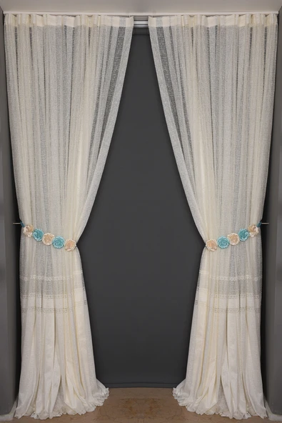 X MODEL KREM RENK TEK KANAT Dikilmiş Pileli Fon Perde 300*260 Cm - Resim 3