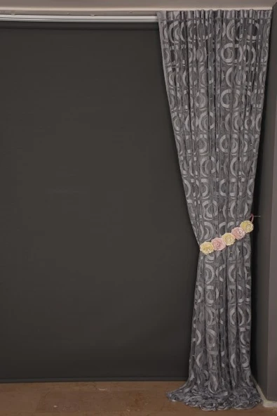 VAKKO  MODEL GRİ RENK İP PERDE HAZIR DÜĞMELERİ DİKİLMİŞ İP PERDE 300*270 cm - Resim 7