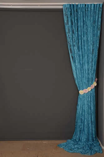 YAPRAK  MODEL TURKUAZ RENK İP PERDE HAZIR DÜĞMELERİ DİKİLMİŞ İP PERDE 300*280 cm - Resim 7