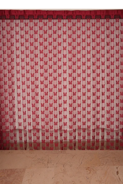 KELEBEK  MODEL BORDO RENK İP PERDE HAZIR DÜĞMELERİ DİKİLMİŞ İP PERDE 300*280 cm - Resim 2