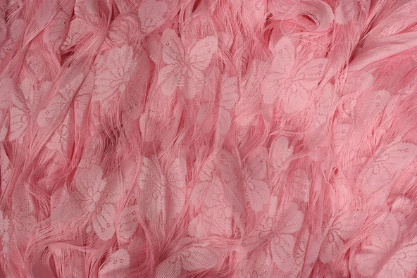 KELEBEK  MODEL PEMBE RENK İP PERDE HAZIR DÜĞMELERİ DİKİLMİŞ İP PERDE 300*280 cm - Resim 5