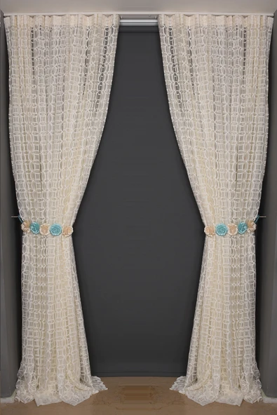 HALKALI KREM RENK TEK KANAT Dikilmiş Pileli Fon Perde 300*260 Cm - Resim 3