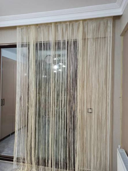 İP MODEL KREM RENK İP PERDE 300*270 cm - 2 mm şerit - Resim 3