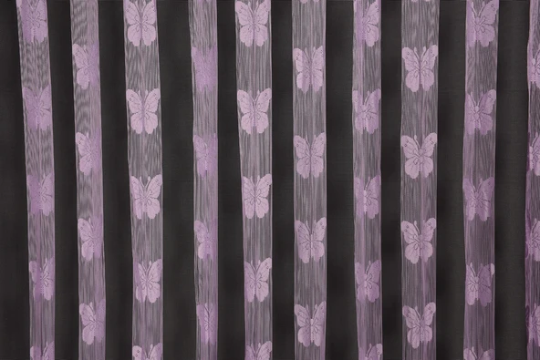 KELEBEK  MODEL LİLA RENK İP PERDE HAZIR DÜĞMELERİ DİKİLMİŞ İP PERDE 300*280 cm ürün görseli