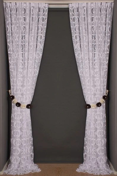 VAKKO  MODEL BEYAZ RENK İP PERDE HAZIR DÜĞMELERİ DİKİLMİŞ İP PERDE 300*270 cm - Resim 8