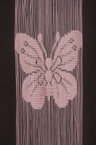 KELEBEK  MODEL PEMBE RENK İP PERDE HAZIR DÜĞMELERİ DİKİLMİŞ İP PERDE 300*280 cm - Resim 3