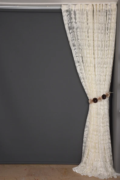 SARMAŞIK KREM RENK TEK KANAT Dikilmiş Pileli Fon Perde 300*260 Cm - Resim 7