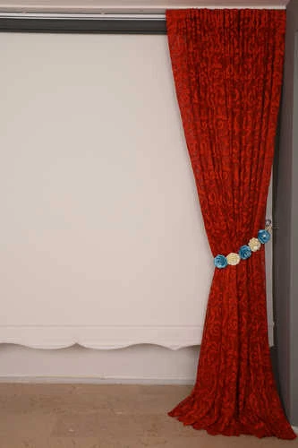 SULTAN 2 MODEL KIRMIZI RENK TEK KANAT Hazır dikilmiş Pileli Fon Perde 300*260 cm - Resim 7