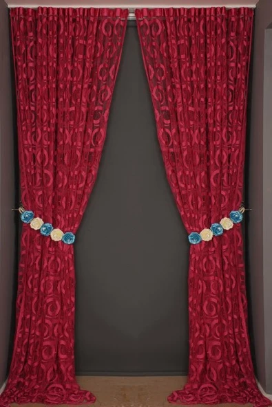 VAKKO  MODEL FUŞYA RENK İP PERDE HAZIR DÜĞMELERİ DİKİLMİŞ İP PERDE 300*270 cm - Resim 8