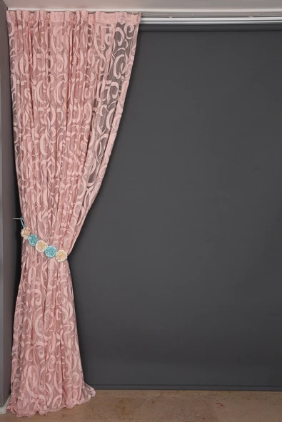 AY MODELİ PUDRA RENK TEK KANAT Hazır Dikilmiş Pileli Fon Perde 300*260 Cm - Resim 5