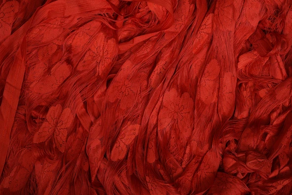 KELEBEK  MODEL KIRMIZI RENK İP PERDE HAZIR DÜĞMELERİ DİKİLMİŞ İP PERDE 300*270 cm - Resim 5