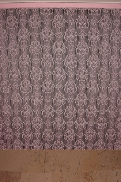 ÖRÜMCEK  MODEL PEMBE RENK İP PERDE HAZIR DÜĞMELERİ DİKİLMİŞ İP PERDE 300*280 cm - Resim 2