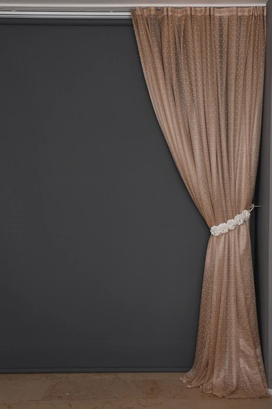 SEYREK NOKTALI MODEL VİZON RENK TEK KANAT Hazır Pileli Fon Perde 300*260 - Resim 4