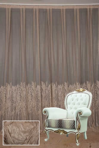 SELVİ DESEN VİZON RENK TEK KANAT Hazır dikilmiş Pileli Fon Perde 300*260 cm - Resim 2