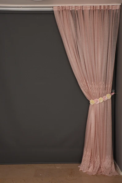 GÖBEKLİ MODEL PUDRA RENK TEK KANAT Hazır dikilmiş Pileli Fon Perde 300*260 cm - Resim 4