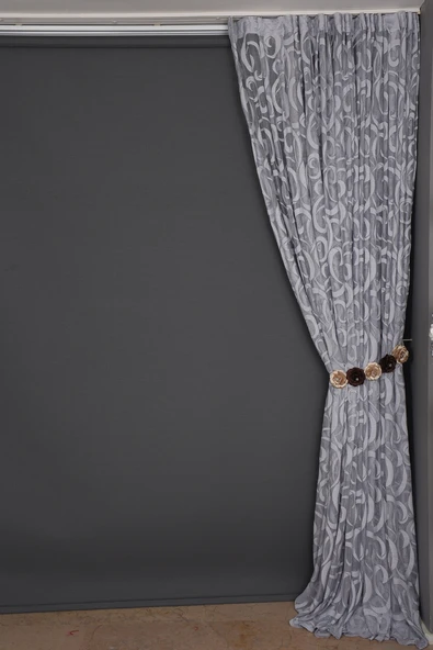 AY MODELİ GRİ RENK TEK KANAT Hazır Dikilmiş Pileli Fon Perde 300*260 Cm - Resim 6