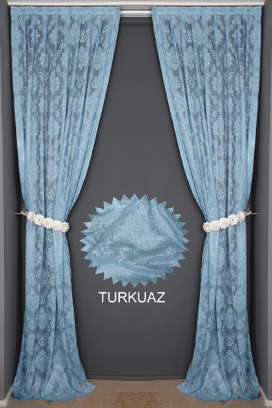 DAMAKS MAVİ RENK TEK KANAT Hazır dikilmiş Pileli Fon Perde 75*260 cm - Resim 4
