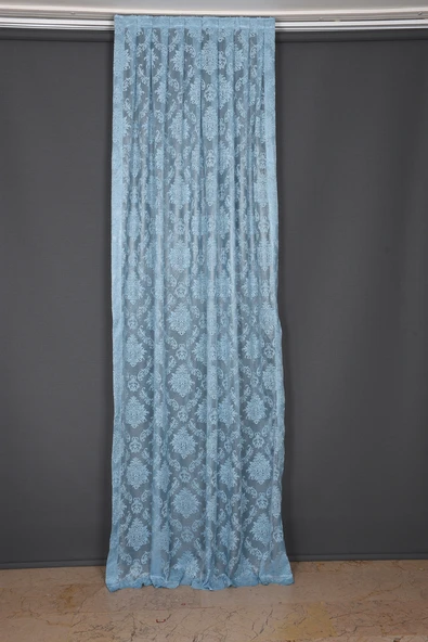 DAMAKS MAVİ RENK TEK KANAT Hazır dikilmiş Pileli Fon Perde 75*260 cm - Resim 3