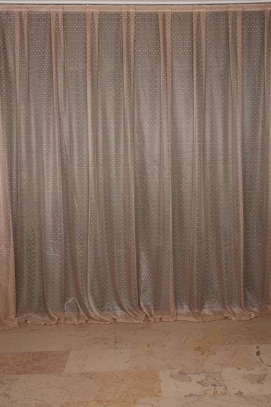 SEYREK NOKTALI MODEL VİZON RENK TEK KANAT Hazır Pileli Fon Perde 300*260 - Resim 2