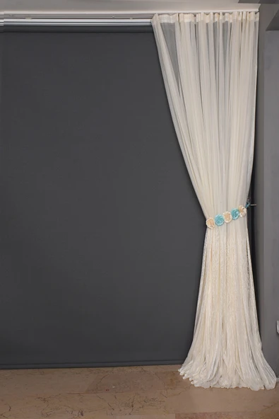 SELVİ DESEN KREM RENK TEK KANAT Hazır dikilmiş Pileli Fon Perde 300*260 cm - Resim 4