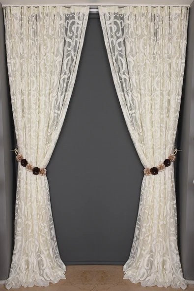 AY MODELİ KREM RENK TEK KANAT Hazır Dikilmiş Pileli Fon Perde 300*260 Cm - Resim 7