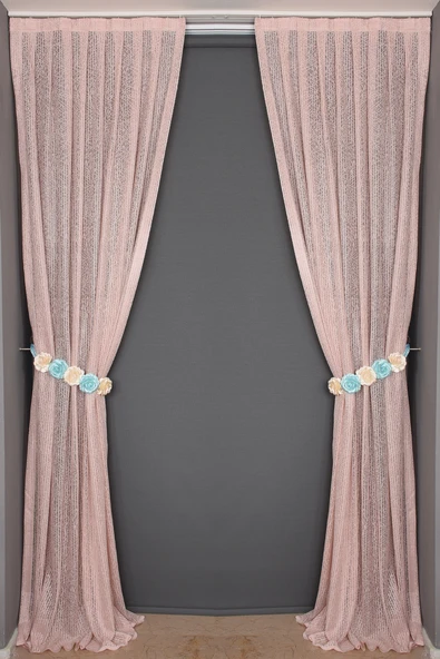 ÇİZGİLİ PUDRA RENK TEK KANAT Hazır dikilmiş Pileli Fon Perde 75*260 cm - Resim 4