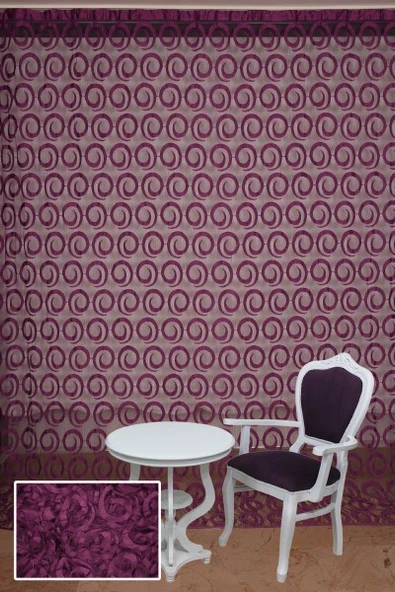 VAKKO  MODEL MOR RENK İP PERDE HAZIR DÜĞMELERİ DİKİLMİŞ İP PERDE 300*270 cm ürün görseli