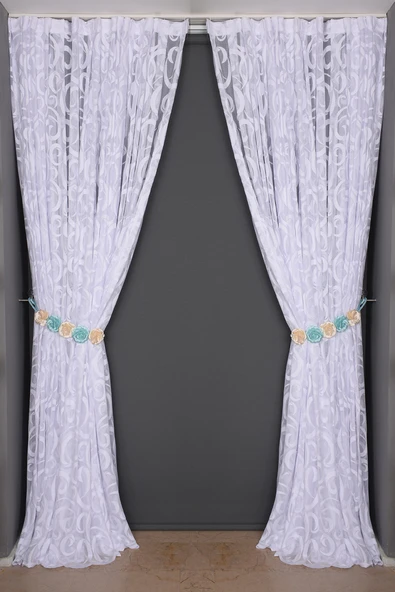 AY MODELİ BEYAZ RENK TEK KANAT Hazır Dikilmiş Pileli Fon Perde 300*260 Cm - Resim 7