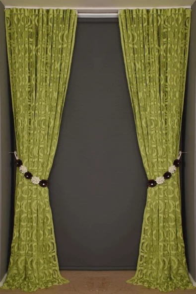 VAKKO  MODEL YEŞİL RENK İP PERDE HAZIR DÜĞMELERİ DİKİLMİŞ İP PERDE 300*270 cm - Resim 8