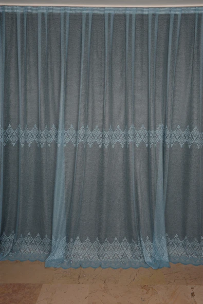 GÖBEKLİ MODEL MAVİ RENK TEK KANAT Hazır dikilmiş Pileli Fon Perde 300*260 cm - Resim 2