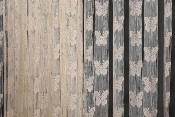 KELEBEK  MODEL KREM RENK İP PERDE HAZIR DÜĞMELERİ DİKİLMİŞ İP PERDE 300*270 cm - Resim 4