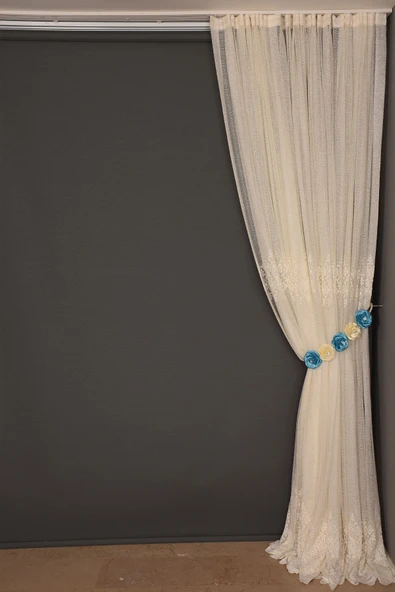 GÖBEKLİ MODEL KREM RENK TEK KANAT Hazır dikilmiş Pileli Fon Perde 300*260 cm - Resim 4