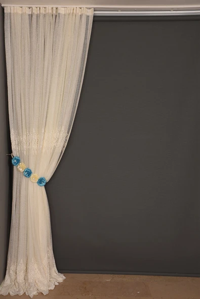 GÖBEKLİ MODEL KREM RENK TEK KANAT Hazır dikilmiş Pileli Fon Perde 300*260 cm - Resim 3