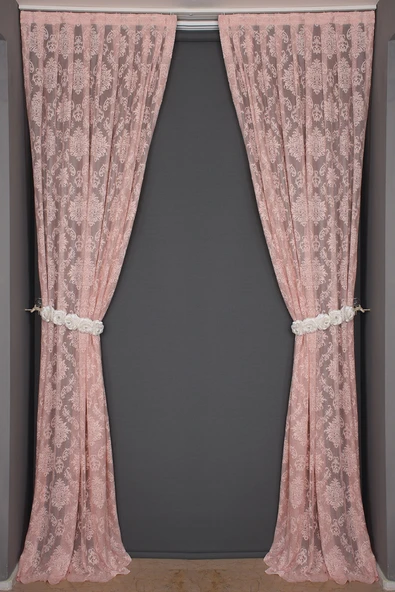 DAMAKS PUDRA RENK TEK KANAT Hazır dikilmiş Pileli Fon Perde 75*260 cm - Resim 5