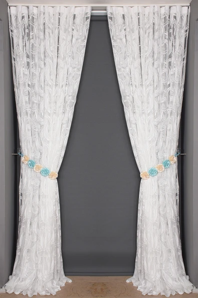 KILINÇ MODEL KIRIK BEYAZ RENK TEK KANAT Hazır Pileli Fon Perde 300*260 ürün görseli 1