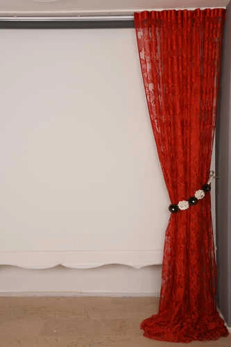 YAPRAK  MODEL KIRMIZI RENK İP PERDE HAZIR DÜĞMELERİ DİKİLMİŞ İP PERDE 300*280 cm - Resim 7